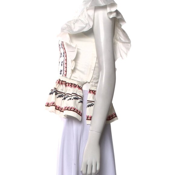 NWT LUG VON SIGA Jade Ruffled Shirred Embroidered Cotton-Poplin Top, 40 FR/M - Picture 5 of 6